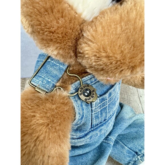 Build A Bear Light Brown Sugar Puppy Dog Denim Jean Overalls White Eye Patch BAB - Picture 7 of 8